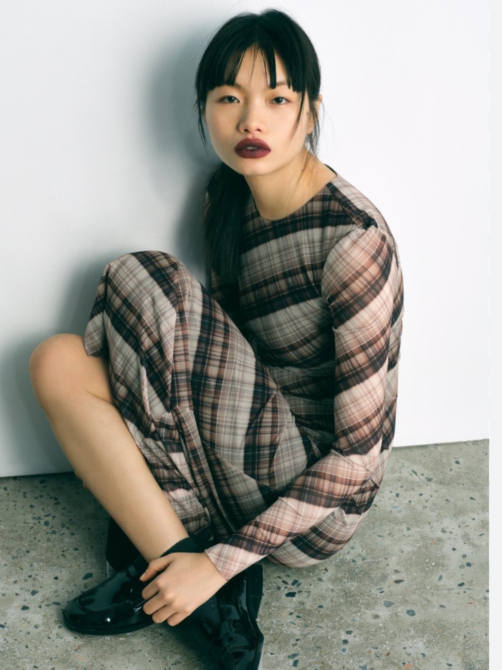 Zara NWT Plaid Mesh Maxi Dress Long Sleeve Sheer Check Dress Medium 5039/283 - Picture 3 of 6